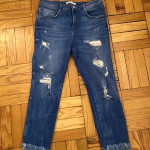 Zara distressed frayed hem jeans